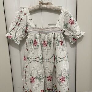 Floral Embroidered Mini Dress - White and Red